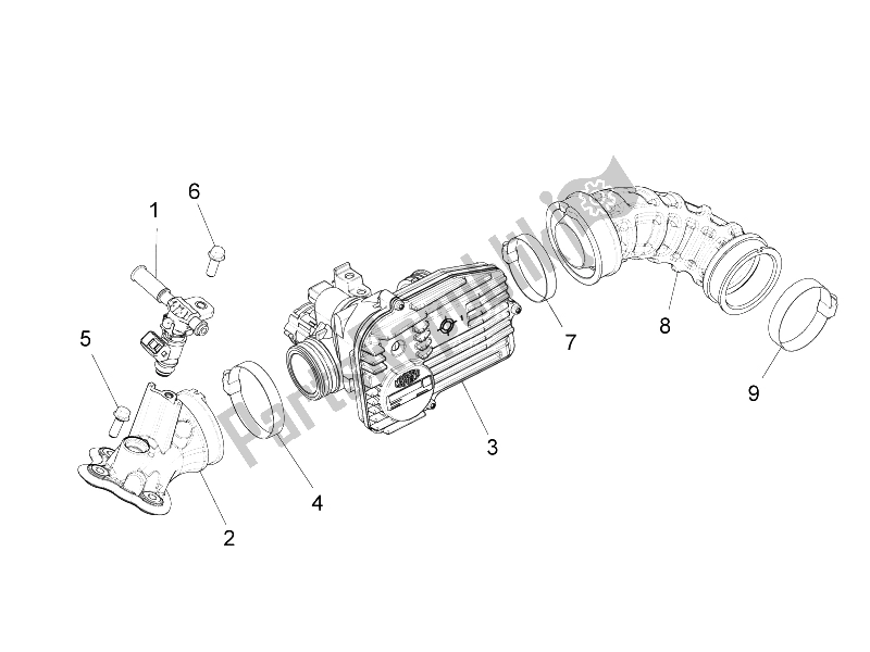 All parts for the Throttle Body - Injector - Union Pipe of the Vespa S 125 4T IE E3 Vietnam 2011