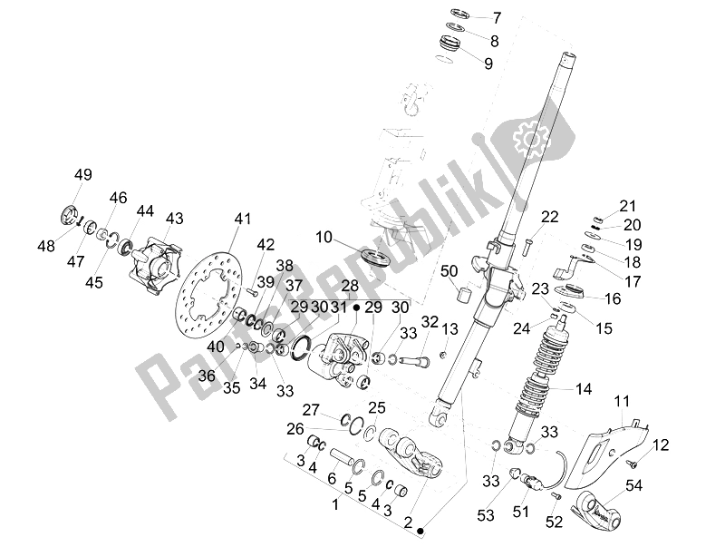 All parts for the Fork/steering Tube - Steering Bearing Unit of the Vespa Vespa Sprint 50 4T 2V 25 KMH EU 2014