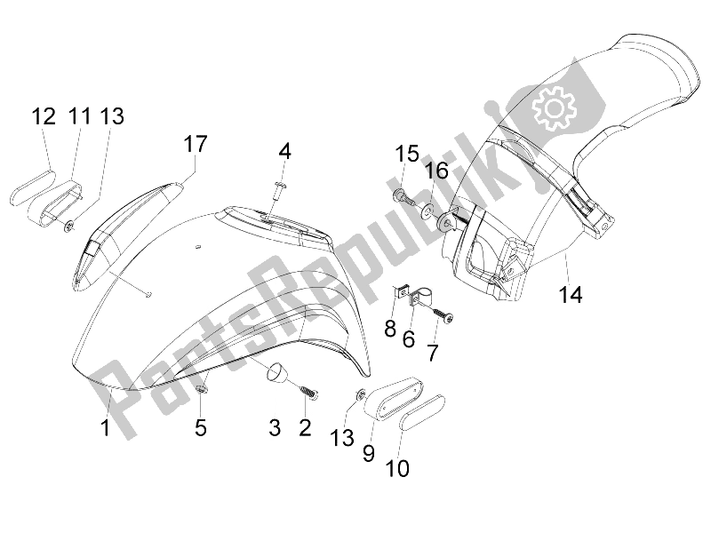 All parts for the Wheel Huosing - Mudguard of the Vespa S 125 4T 2V E3 Taiwan 2011