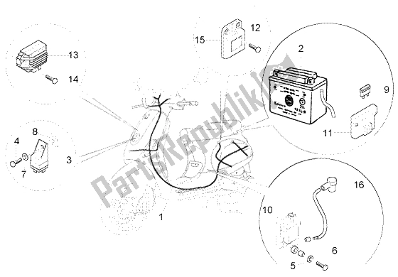 Alle onderdelen voor de Elektrisch Apparaat (2) van de Vespa LX 125 2005