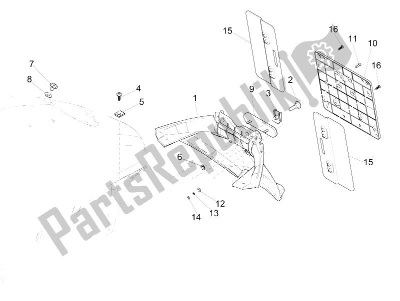 Toutes les pièces pour le Capot Arrière - Protection Contre Les éclaboussures du Vespa 946 150 4T 3V ABS Armani Asia 2015