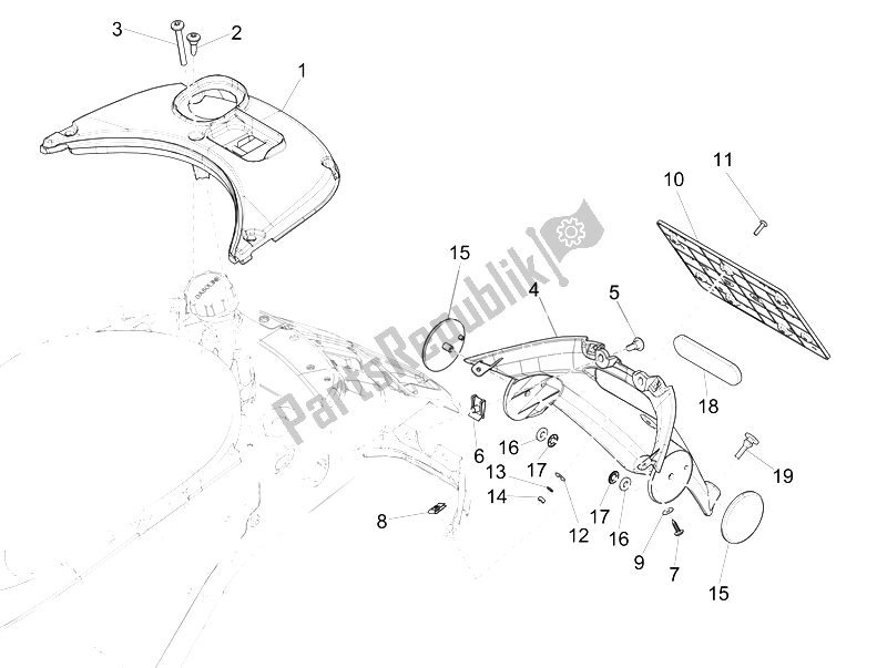 All parts for the Rear Cover - Splash Guard of the Vespa Sprint 50 4T 2V 25 KMH B NL 2014