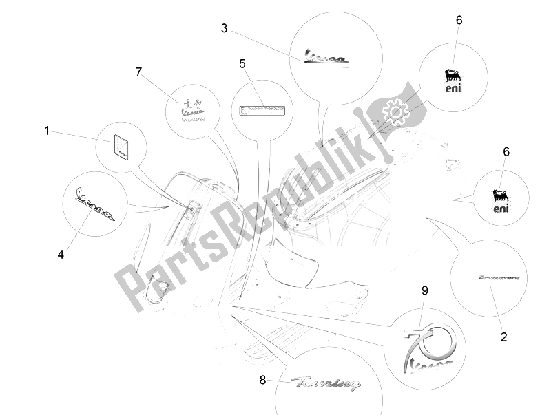 Wszystkie części do Talerze - Emblematy Vespa Vespa Primavera 50 4T 4V EU 2014
