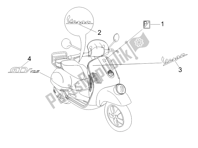 Todas las partes para Placas - Emblemas de Vespa GTV 125 4T Navy E3 2007