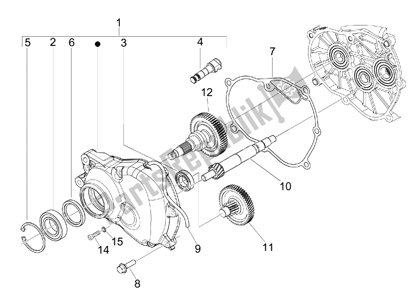 All parts for the Reduction Unit of the Vespa S 125 4T E3 UK 2007