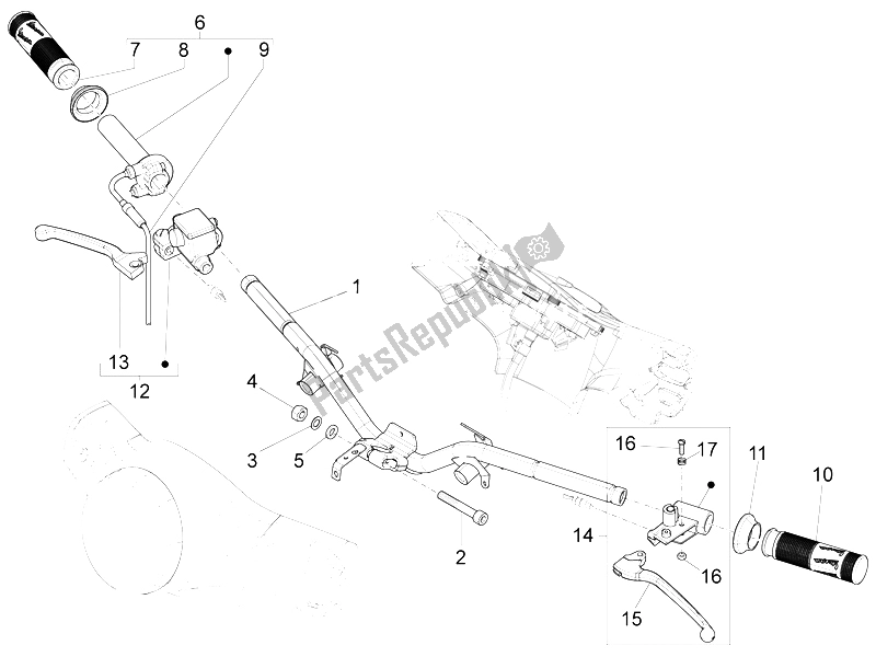 Toutes les pièces pour le Guidon - Master Cil. Du Vespa LX 150 4T 3V IE Vietnam E3 2012