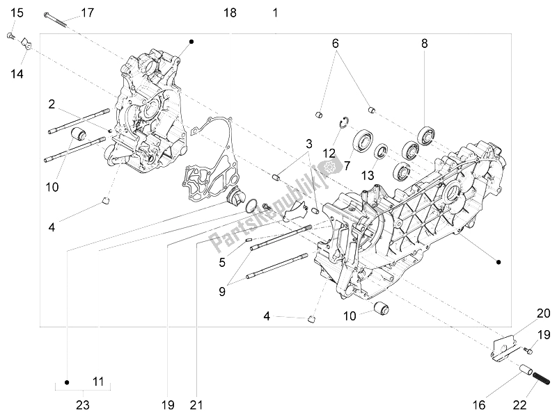 All parts for the Crankcase of the Vespa LX 150 4T 3V IE 2012