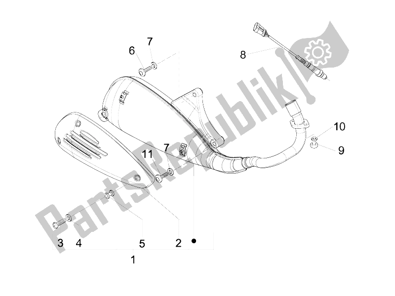 Todas as partes de Silenciador do Vespa S 150 4T 2V E3 Taiwan 2011