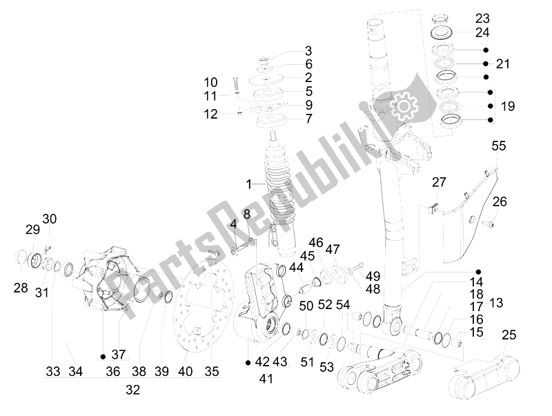 Toutes les pièces pour le Fourche / Tube De Direction - Palier De Direction du Vespa S 125 4T E3 UK 2007