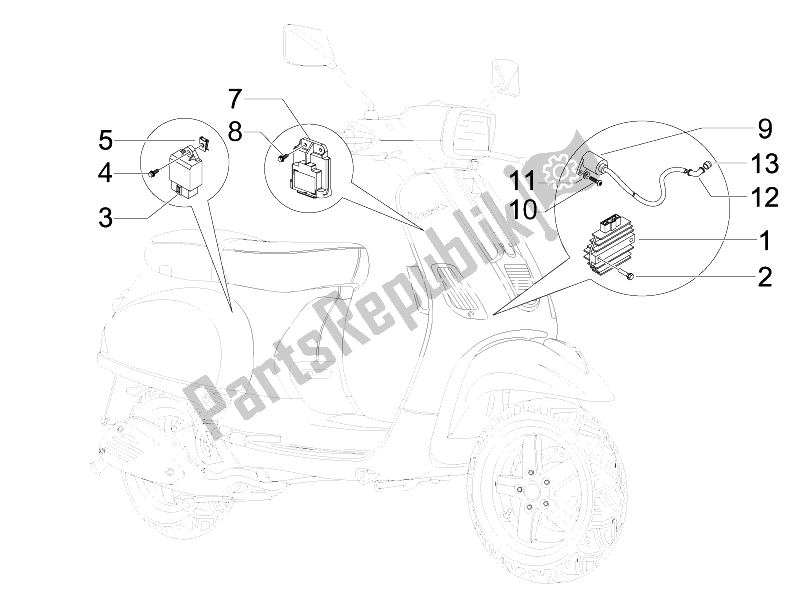 All parts for the Voltage Regulators - Electronic Control Units (ecu) - H. T. Coil of the Vespa S 150 4T USA 2007