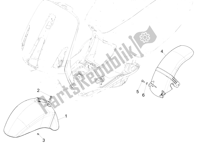 Alle onderdelen voor de Wielkast - Spatbord van de Vespa Vespa Sprint 50 4T 2V 25 KMH EU 2014