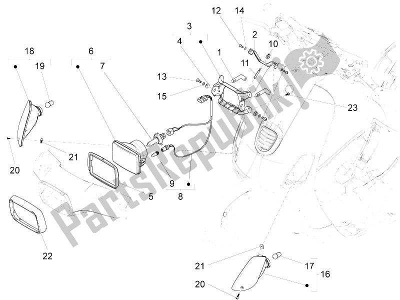 Toutes les pièces pour le Phares Avant - Clignotants du Vespa S 125 4T 3V IE 2012