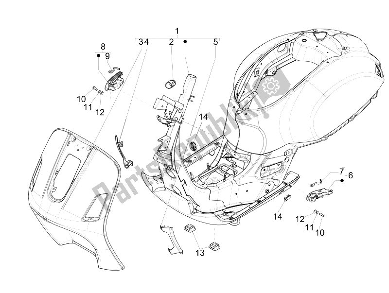 Todas as partes de Quadro / Carroceria do Vespa GTS 300 IE Super ABS USA 2014