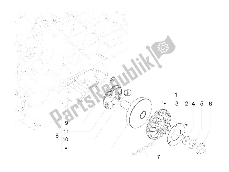 All parts for the Driving Pulley of the Vespa LX 125 4T 2V IE E3 Taiwan 2011