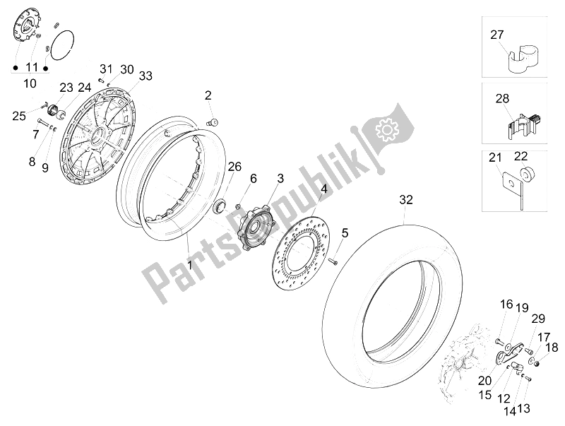 Toutes les pièces pour le Roue Arrière du Vespa Vespa 946 150 4T 3V ABS Armani Asia 2015