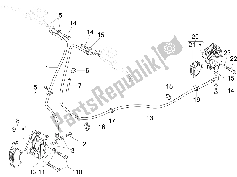 All parts for the Brakes Pipes - Calipers of the Vespa Granturismo 200 L USA 2007