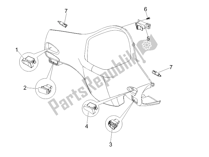 Toutes les pièces pour le Deviatori - Commutatori - Pulsanti - Interruttori du Vespa LX 50 4T USA 2008