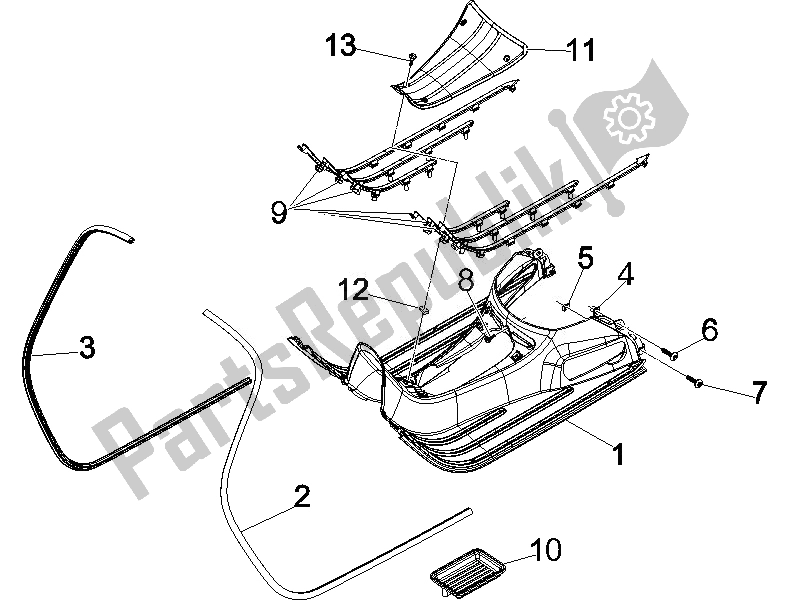 All parts for the Central Cover - Footrests of the Vespa GTS 125 4T E3 UK 2007