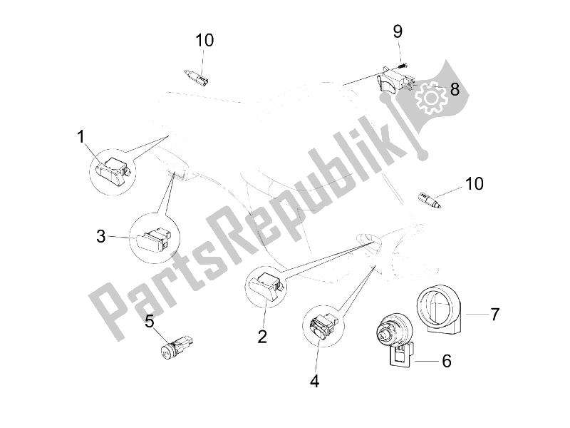 Toutes les pièces pour le Sélecteurs - Interrupteurs - Boutons du Vespa Granturismo 200 L UK 2005