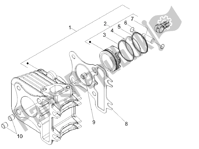 Wszystkie części do Zespó? Cylindra-t? Oka-przegubu Przegubu Vespa S 125 4T Vietnam 2009