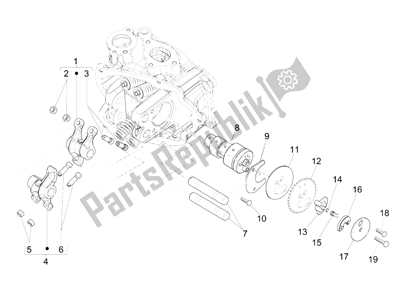 Alle onderdelen voor de Rocking Hendels Steuneenheid van de Vespa GTS 300 IE ABS USA 2014