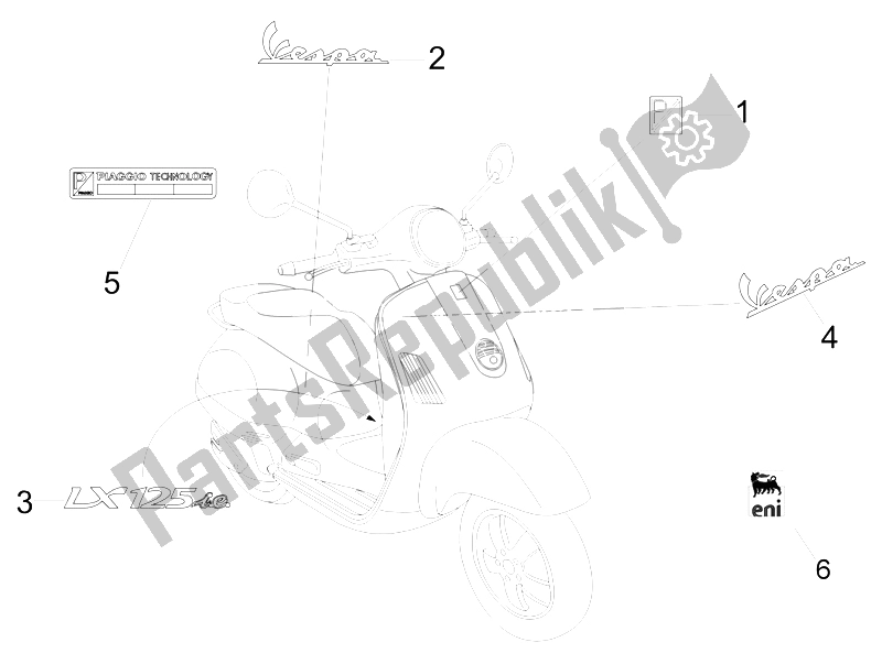 All parts for the Plates - Emblems of the Vespa LX 125 4T E3 Vietnam 2009