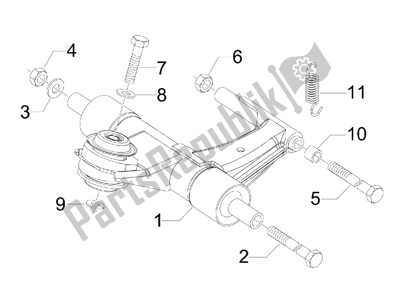 All parts for the Swinging Arm of the Vespa Sprint 50 4T 2V 25 KMH B NL 2014