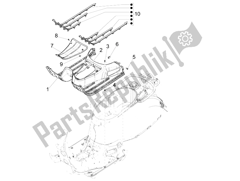 Todas las partes para Cubierta Central - Reposapiés de Vespa Vespa GTS 125 4T 3V IE Super Asia 2014