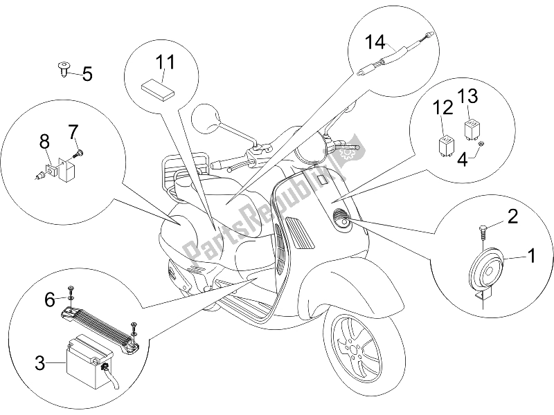 Todas las partes para Interruptores De Control Remoto - Batería - Bocina de Vespa LX 50 4T USA 2006