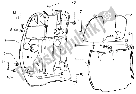 All parts for the Front Glove Compartment of the Vespa ET4 50 2002