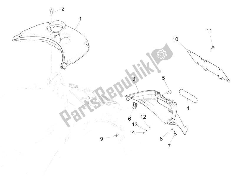 Toutes les pièces pour le Capot Arrière - Protection Contre Les éclaboussures du Vespa Vespa Primavera 150 4T 3V Iget E4 ABS USA Canada 2016