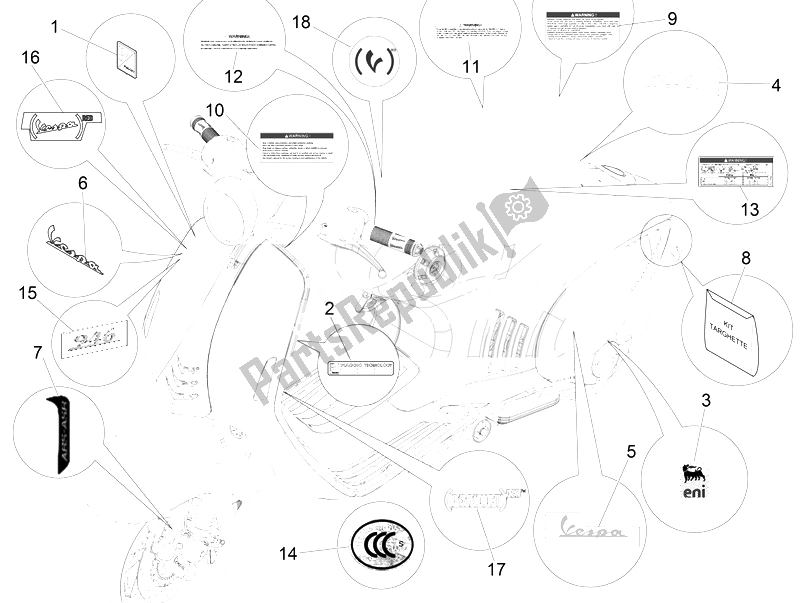 Toutes les pièces pour le Plaques - Emblèmes du Vespa 946 150 2014