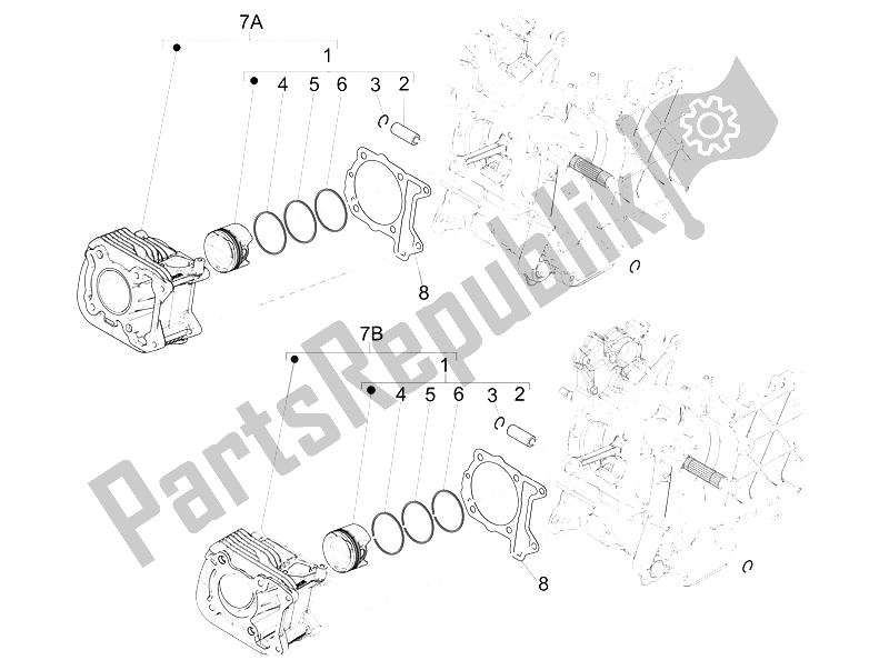 Toutes les pièces pour le Unité Cylindre-piston-axe De Poignet du Vespa Vespa S 125 4T 3V E3 IE Asia 2012