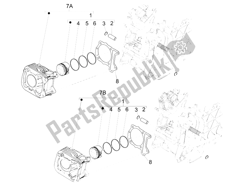 All parts for the Cylinder-piston-wrist Pin Unit of the Vespa Vespa S 125 4T 3V E3 IE Asia 2012