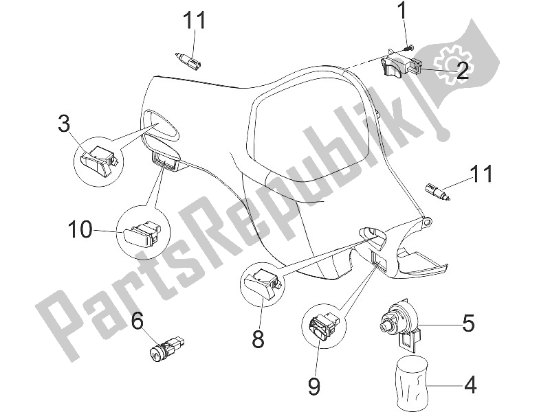 Toutes les pièces pour le Sélecteurs - Interrupteurs - Boutons du Vespa GTS 250 USA 2005