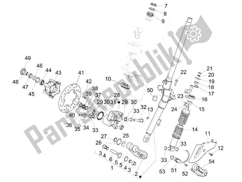 Alle onderdelen voor de Vork / Stuurbuis - Stuurlagereenheid van de Vespa Sprint 50 2T2V 2014