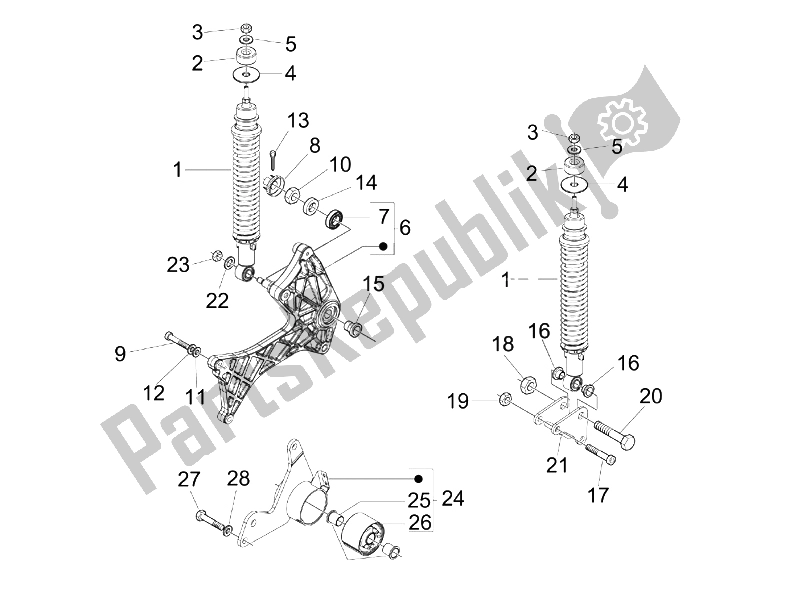 Tutte le parti per il Sospensione Posteriore - Ammortizzatore / I del Vespa Granturismo 125 L E3 2006