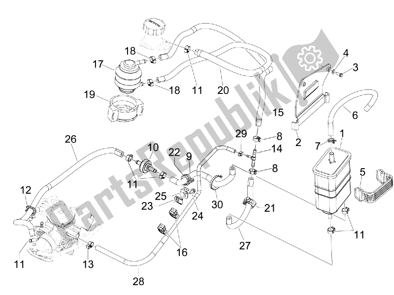 Toutes les pièces pour le Système Anti-percolation du Vespa LX 150 4T USA 2007