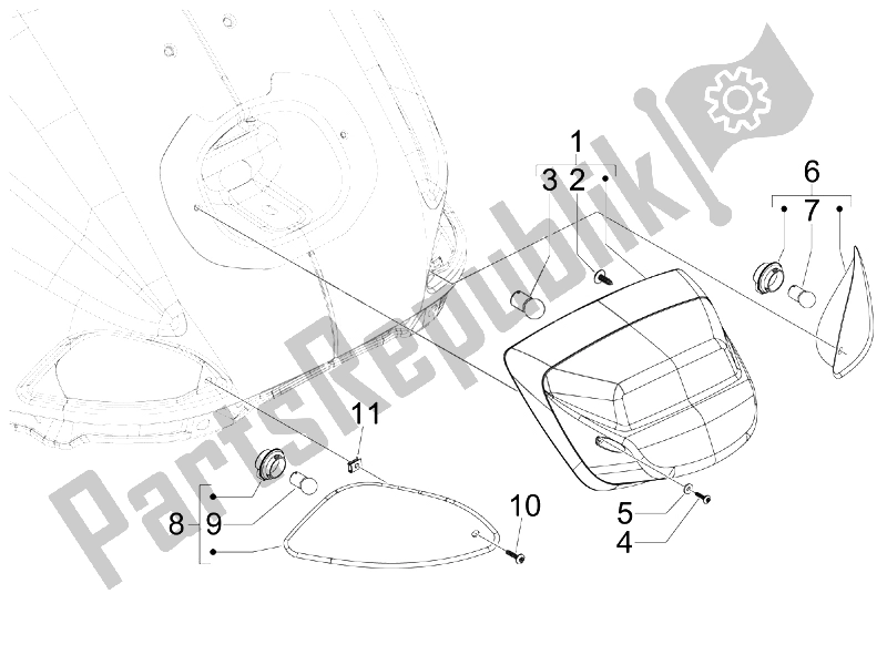 Todas las partes para Faros Traseros - Luces Intermitentes de Vespa S 50 2T UK 2007