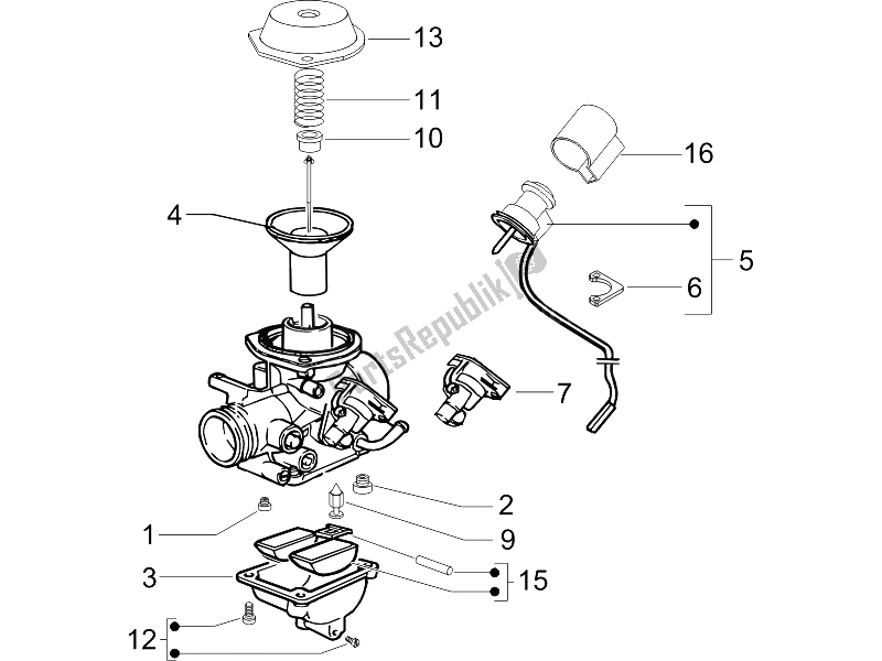 All parts for the Carburetor's Components of the Vespa LXV 125 4T E3 2006