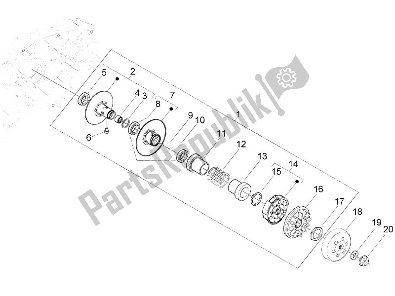 All parts for the Driven Pulley of the Vespa Granturismo 200 L USA 2006