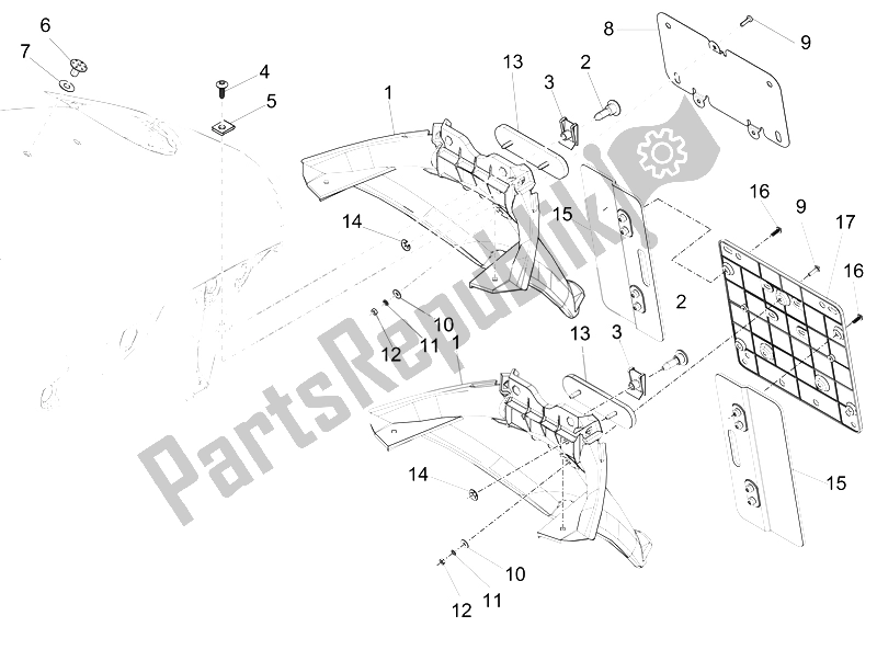 All parts for the Rear Cover - Splash Guard of the Vespa 946 150 4T 3V ABS 2014