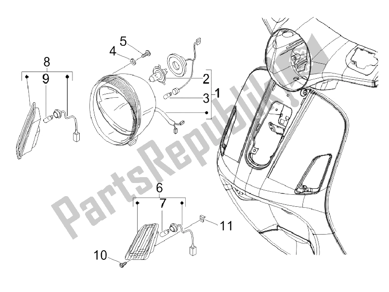 Tutte le parti per il Fari Anteriori - Indicatori Di Direzione del Vespa LX 125 4T E3 Vietnam 2009