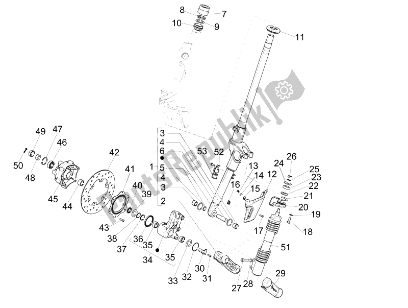 All parts for the Fork/steering Tube - Steering Bearing Unit of the Vespa 946 125 2014