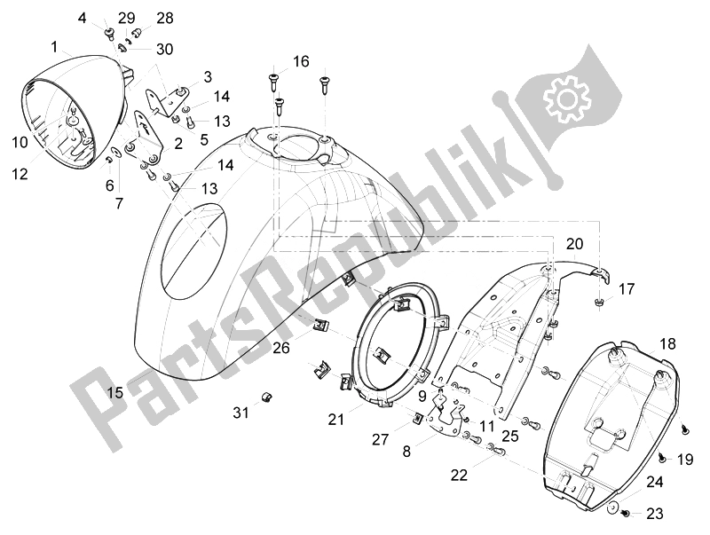 Todas las partes para Carcasa De La Rueda - Guardabarros de Vespa GTV 300 4T 4V IE 2010