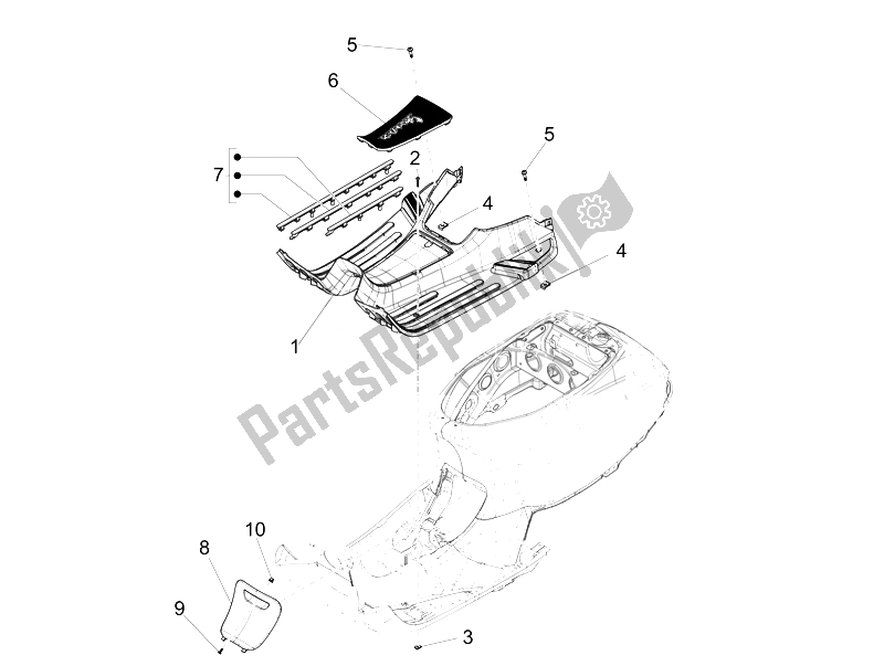 Toutes les pièces pour le Housse Centrale - Repose-pieds du Vespa LT 150 4T 3V IE 2014