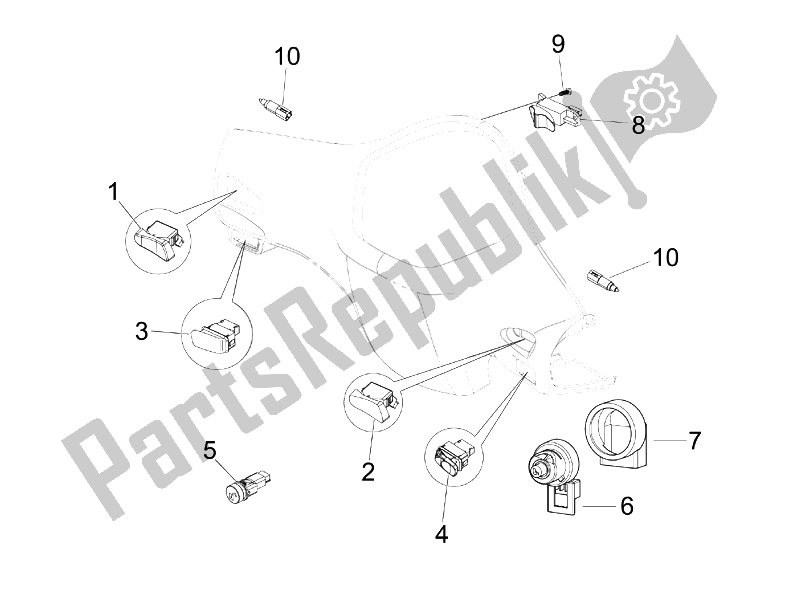 Toutes les pièces pour le Sélecteurs - Interrupteurs - Boutons du Vespa GTS 125 4T E3 2007