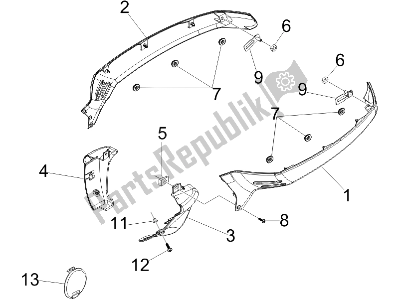 Toutes les pièces pour le Couvercle Latéral - Spoiler du Vespa GTV 125 4T E3 UK 2006