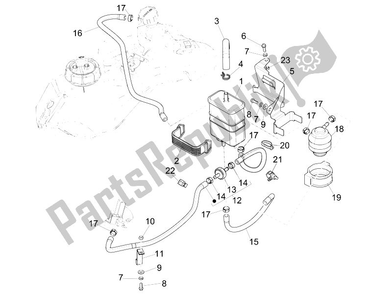 All parts for the Anti-percolation System of the Vespa 150 Sprint 4T 3V IE USA 2014