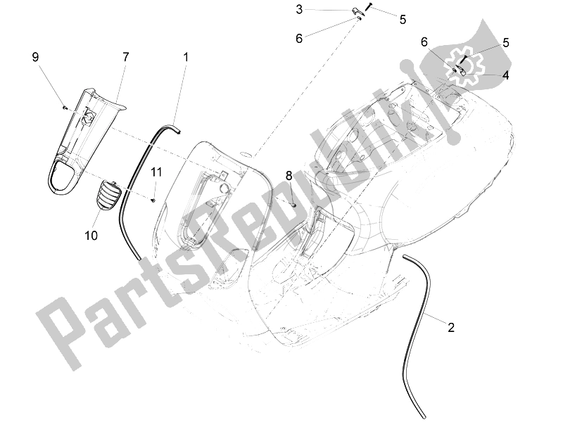 All parts for the Front Shield of the Vespa LT 125 4T 3V IE E3 Vietnam 2014